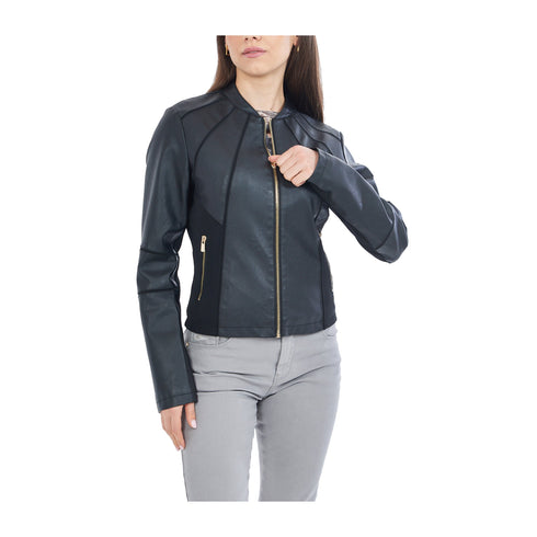 Yes Zee Giacca leggera Giubbino Donna slim in ecopelle Nero - Francavilla Moda